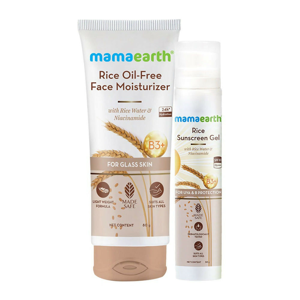 Mamaearth Rice Sunscreen & Oil-Free Moisturizer Combo For Glass Skin | Grocsy