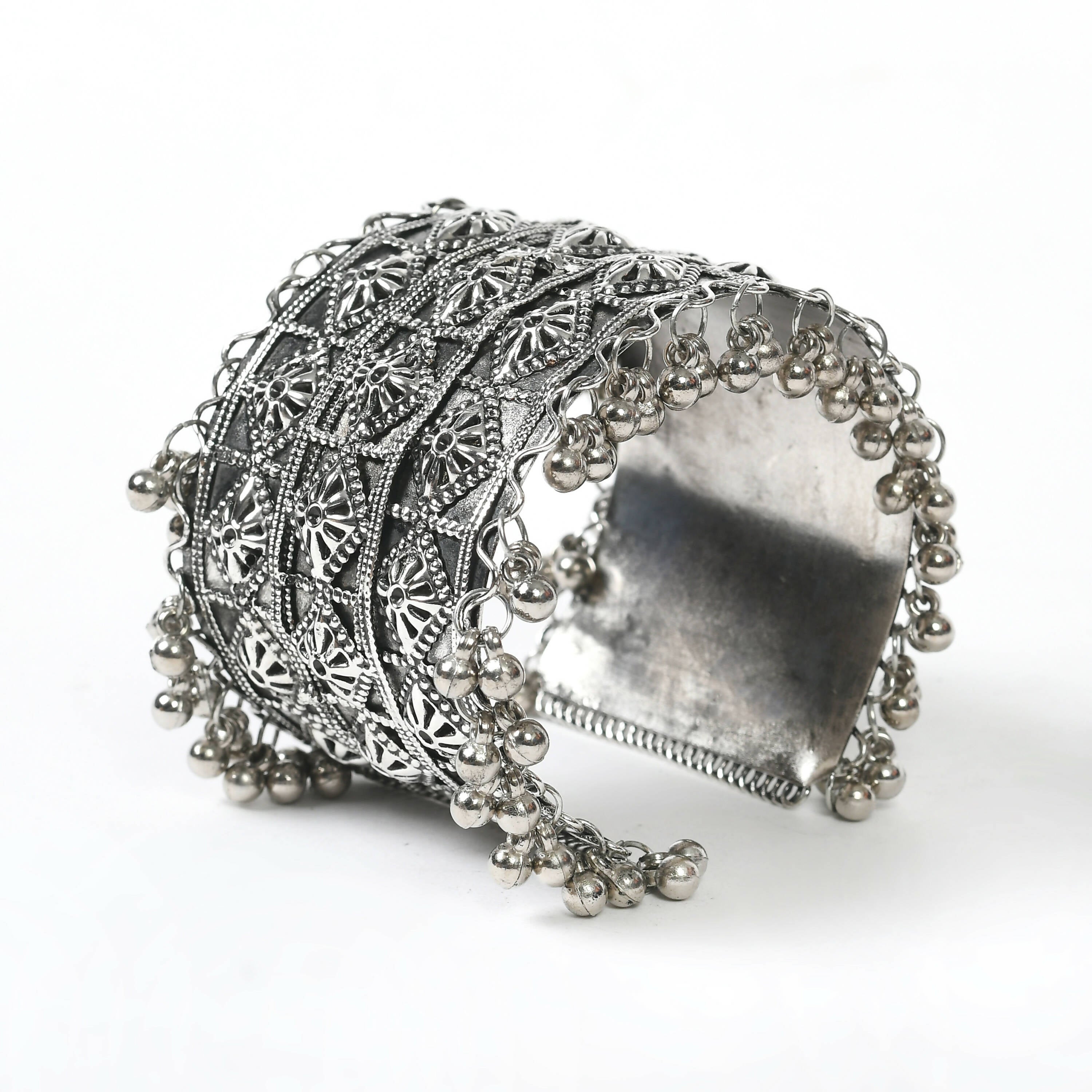 Mominos Fashion Joharkamal Oxidised Silver-Plated Ghungroo Handcraft Bracelet - Design 024