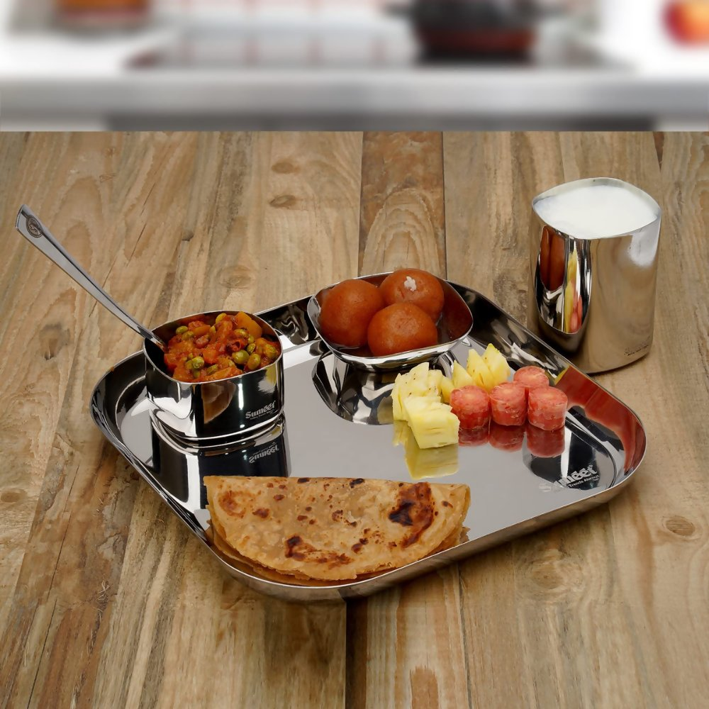 Sumeet Square Stainless Steel Heavy Gauge Mirror Finish Dinner Set | Grocsy