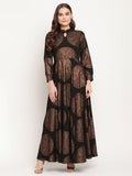 Ahalyaa Women Black Crepe Copper Foil Print Dress | Grocsy