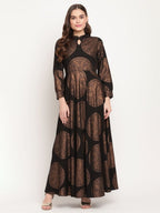 Ahalyaa Women Black Crepe Copper Foil Print Dress | Grocsy