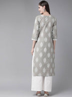 Yufta Grey and Off White Printed Kurta with Palazzo set | Grocsy