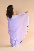 Very Much Indian Designer Pure Cotton Saree With All Over Linear Stripes - Lavender | Grocsy