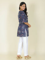 Aramya Blue Soft Cotton Bandhani Print Straight Kurta Set for Women | Grocsy