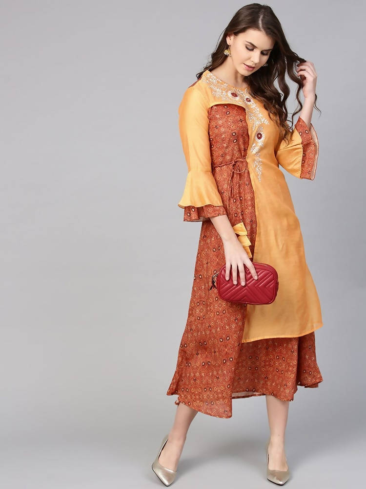 Yufta Orange And Brown A-line dress | Grocsy
