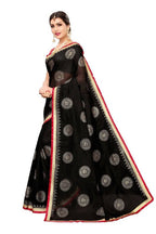 Vamika Chanderi Cotton Foil Print Black Saree (GOLDEN BIRD BLACK) | Grocsy