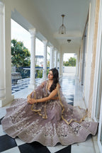 Eilara Glamorous Light Dusty Brown Butterfly Net With Thread And Sequins Embroidered Work Lehenga Choli | Grocsy