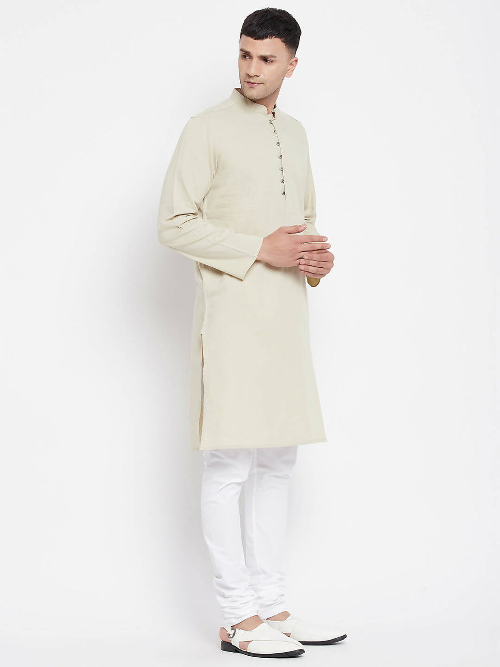Even Apparels Pure Cotton Men's Kurta in Green Color With Band Collar | Grocsy