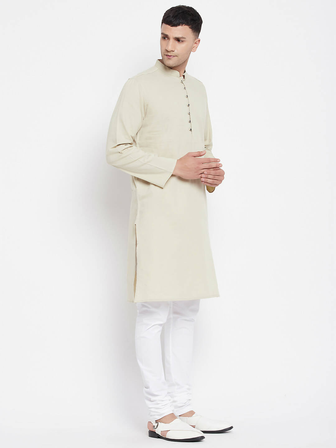 Even Apparels Pure Cotton Men's Kurta in Green Color With Band Collar | Grocsy
