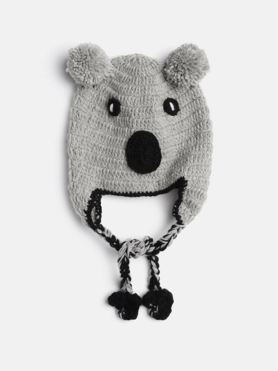 Chutput Kids Woollen Hand Knitted Kuala Bear Detail Cap - Grey | Grocsy