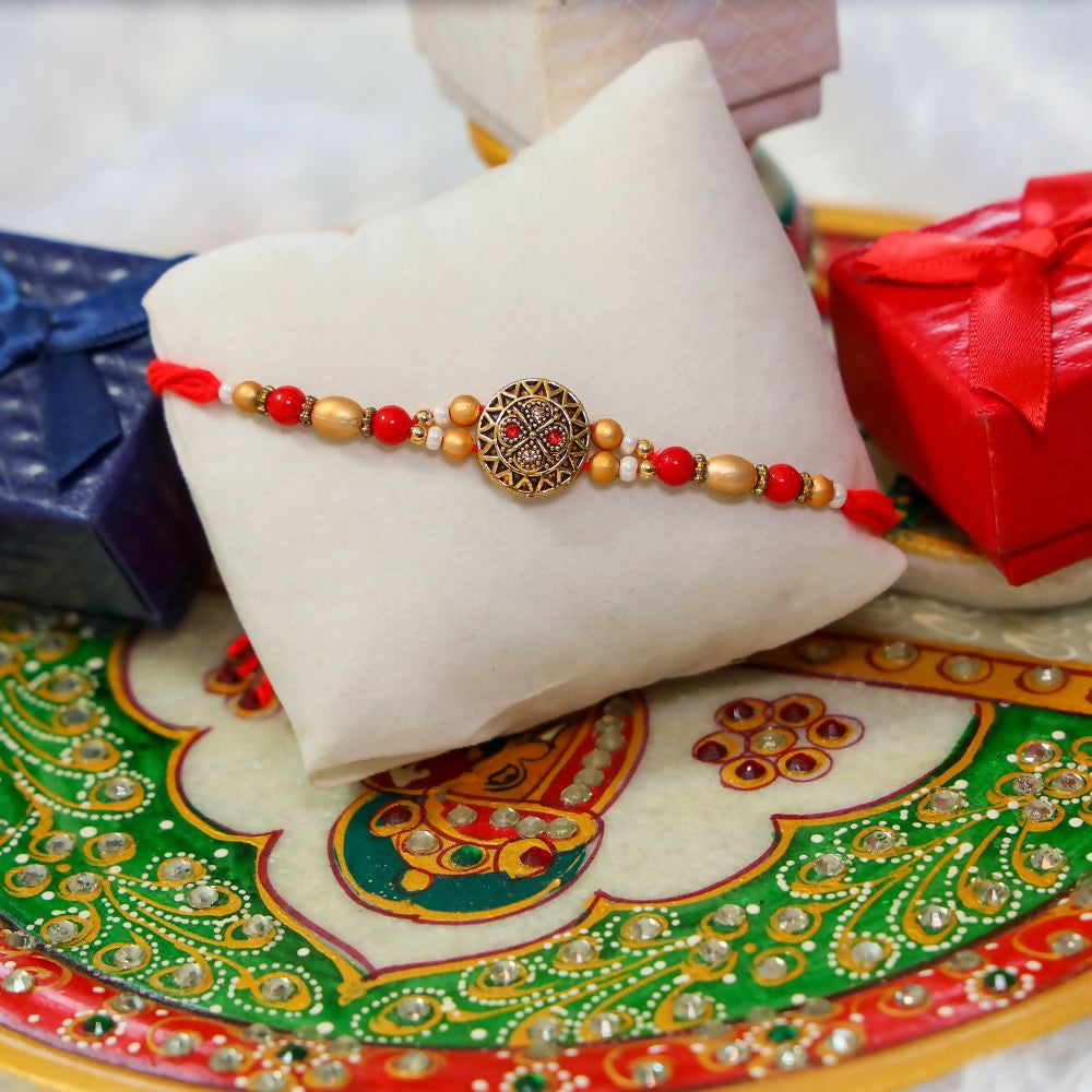 Indianvibez Red Stone Fancy Desginer Rakhi | Grocsy