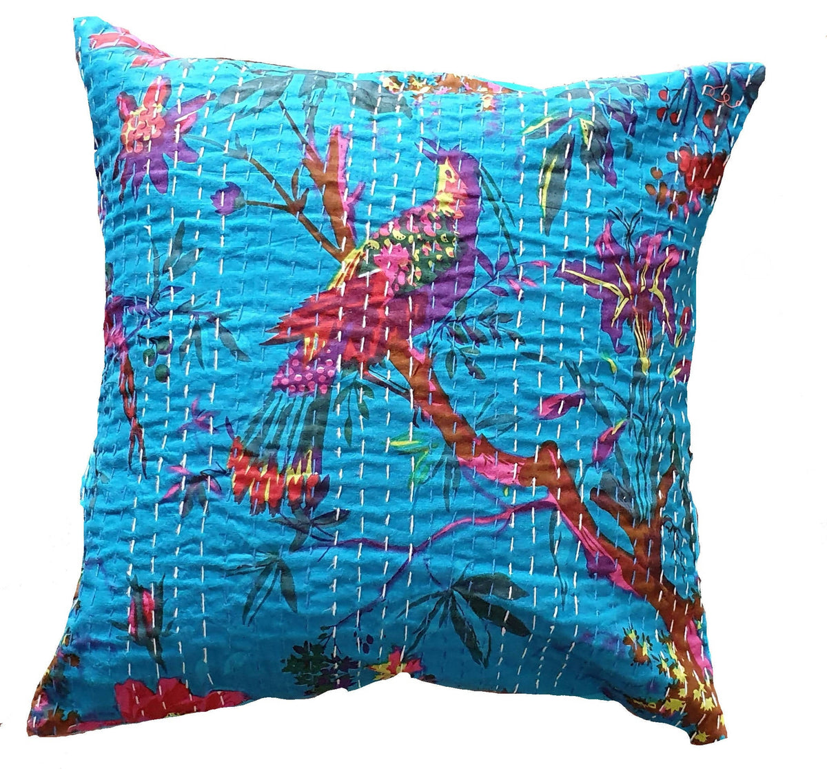 The Decor Nook Turquoise Base With Birds Print Cushion Cover | Grocsy