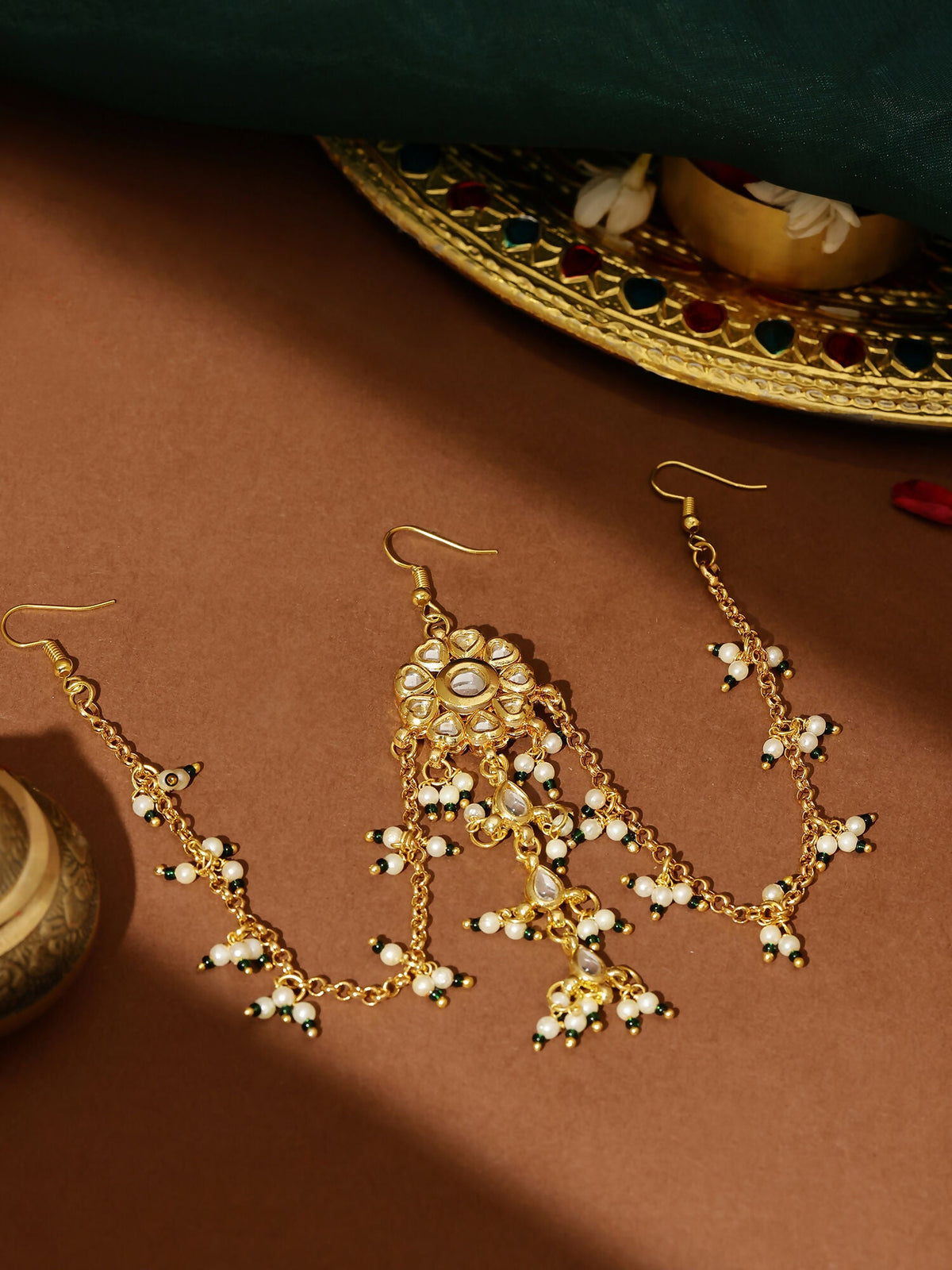 Ruby Raang Gold Flower Kundan Hair Jewelry | Grocsy
