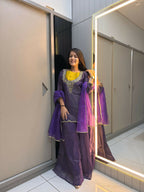 Anaita Purple Roman Shimmer Readymade Kurti Set with Handwork & Moti Work | Grocsy