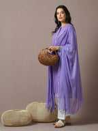 Myshka Women's Lavender Printed Kota Straight Party Kurta Set With Dupatta | Grocsy