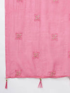Yufta Women Pink Yoke Design Regular Sequined Pure Cotton Kurta with Palazzo and Dupatta | Grocsy