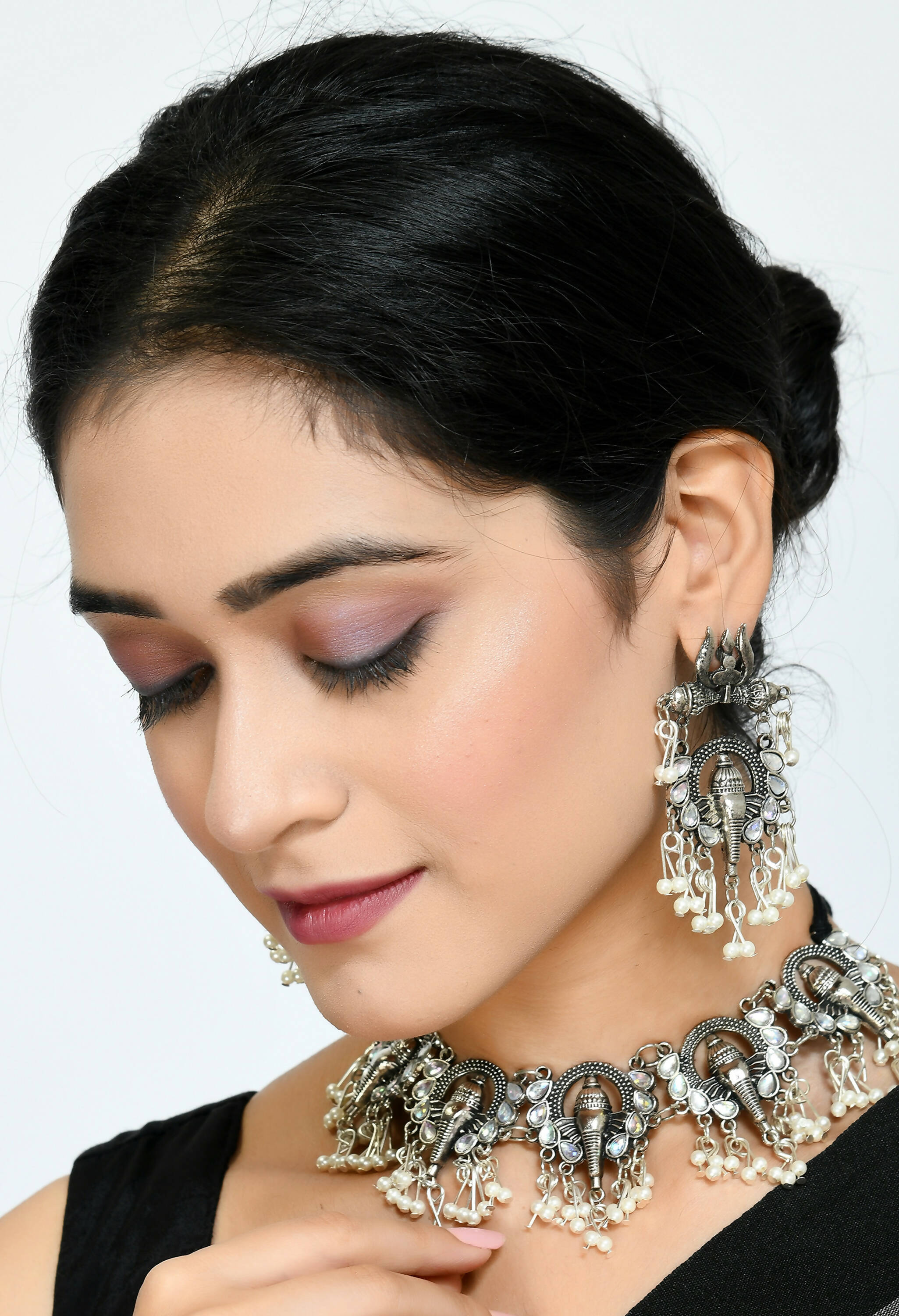 Mominos Fashion Johar Kamal Oxidised Silver-Plated Ganesha Design Necklace Choker Set | Grocsy