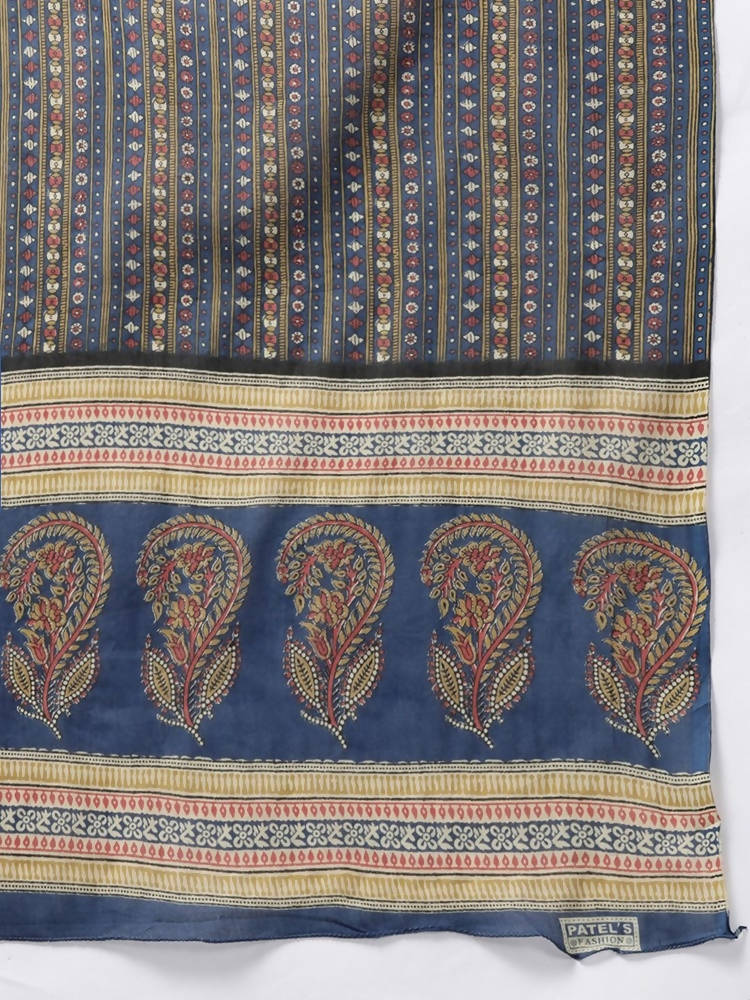 Yufta Women Blue and Red Ethnic Motifs Pure Cotton Kurta with Trouser and Dupatta | Grocsy