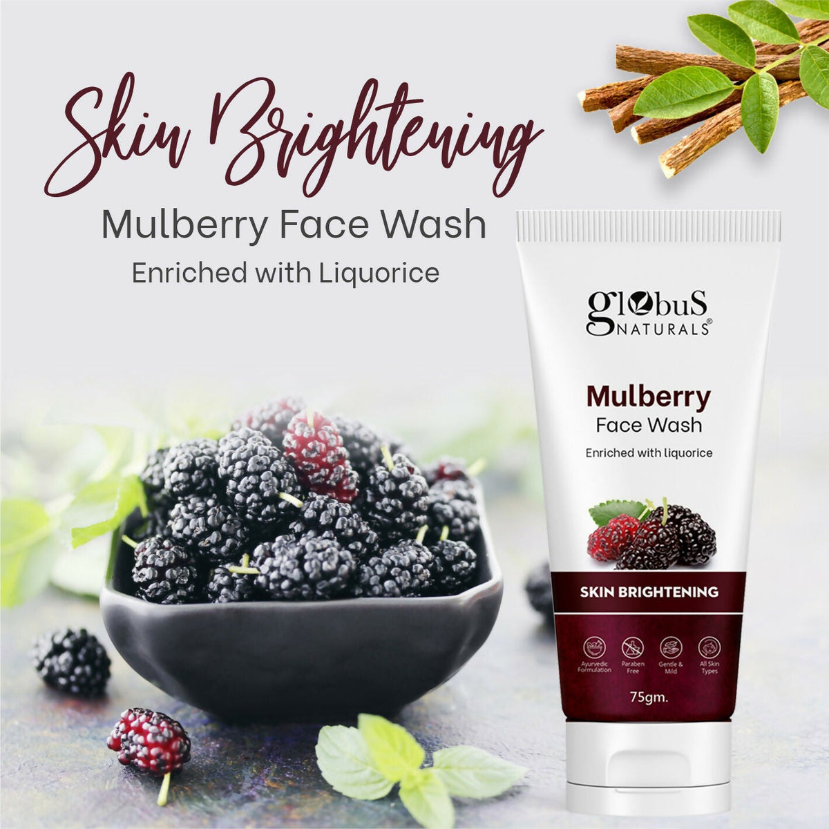 Globus Naturals Mulberry Fairness Face Wash, Suitable For All Skin Types | Grocsy