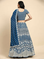 Teal Georgette Thread Embroidered Lehenga Choli with Dupatta - Tanya | Grocsy