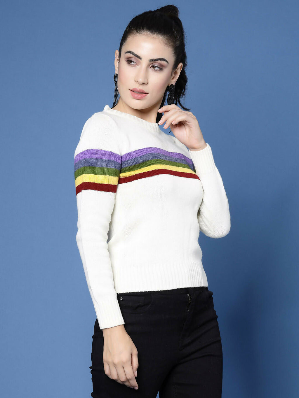 Women Winter White Acrylic Sweater - Wool Trees | Grocsy