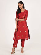 Cheera Women's Beautiful Hand Embroidered Motif All-Over Straight Silk Kurta Set (CH069K) | Grocsy