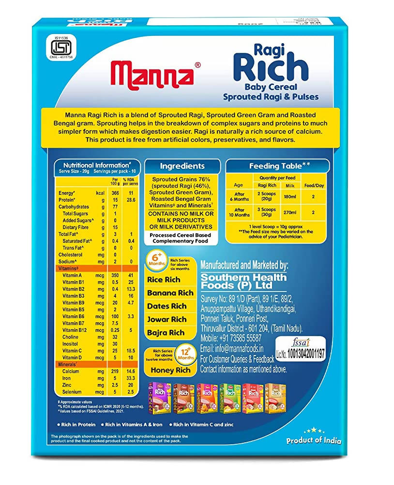 Manna Ragi Rich Baby Cereal For 6+ Months | Grocsy