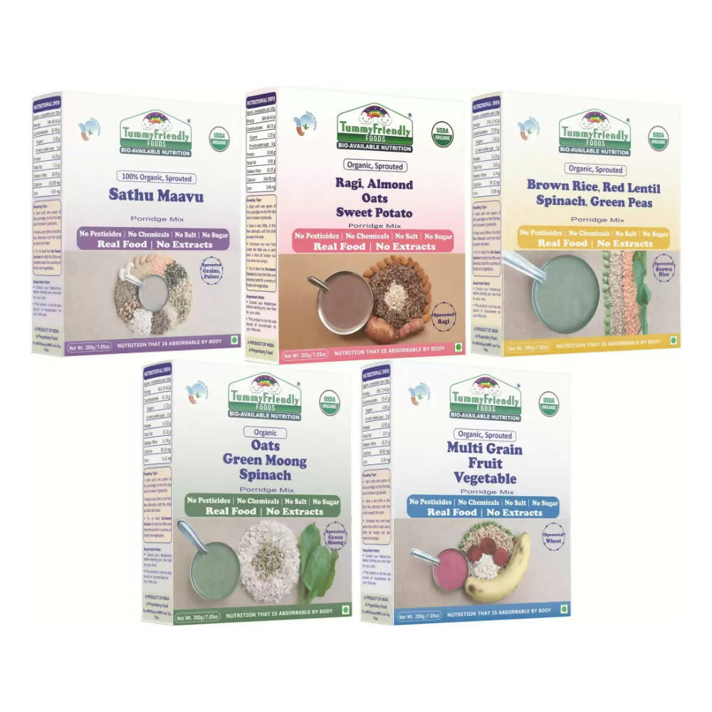 TummyFriendly Foods Organic Certified Stage3 Sprouted Porridge Mixes - 5 Packs | Grocsy