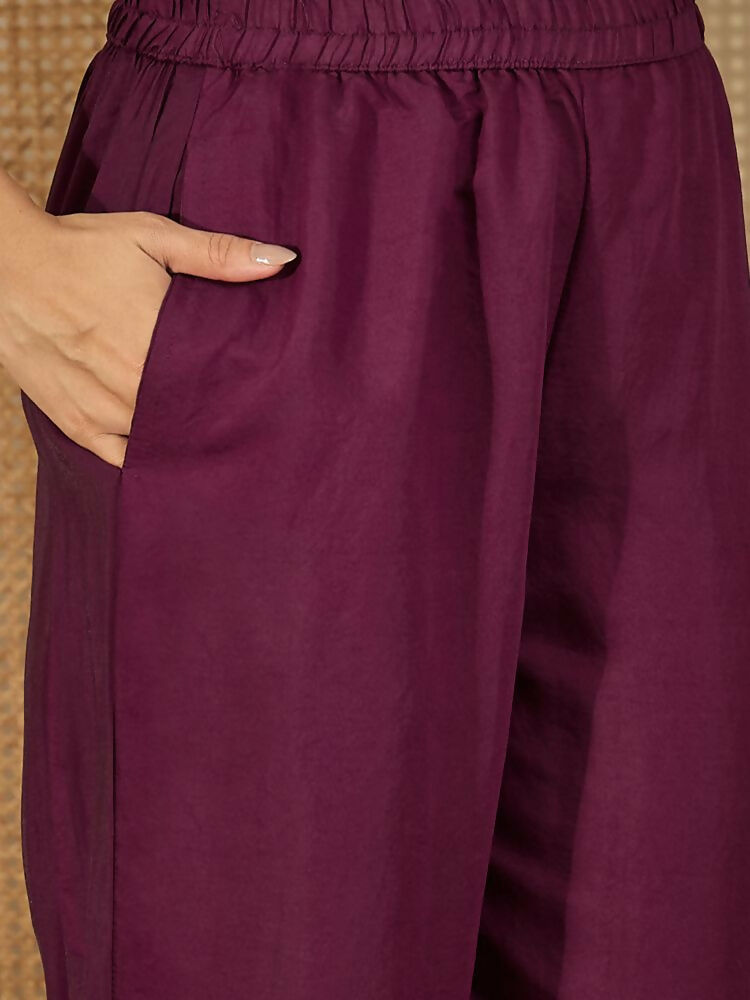 Joban Fashion Women Purple Roman Silk Embroidered Stitched Kurta Set | Grocsy