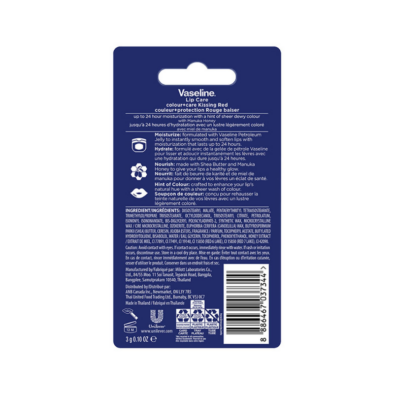 Vaseline Lip Care Colour + Care Tinted Lip Balm Stick - Kissing Red | Grocsy