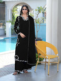 Nikhaar Black Embroidered Modal Silk Stitched Straight Cut Kurta Culottes Dupatta Readymade Suit | Grocsy