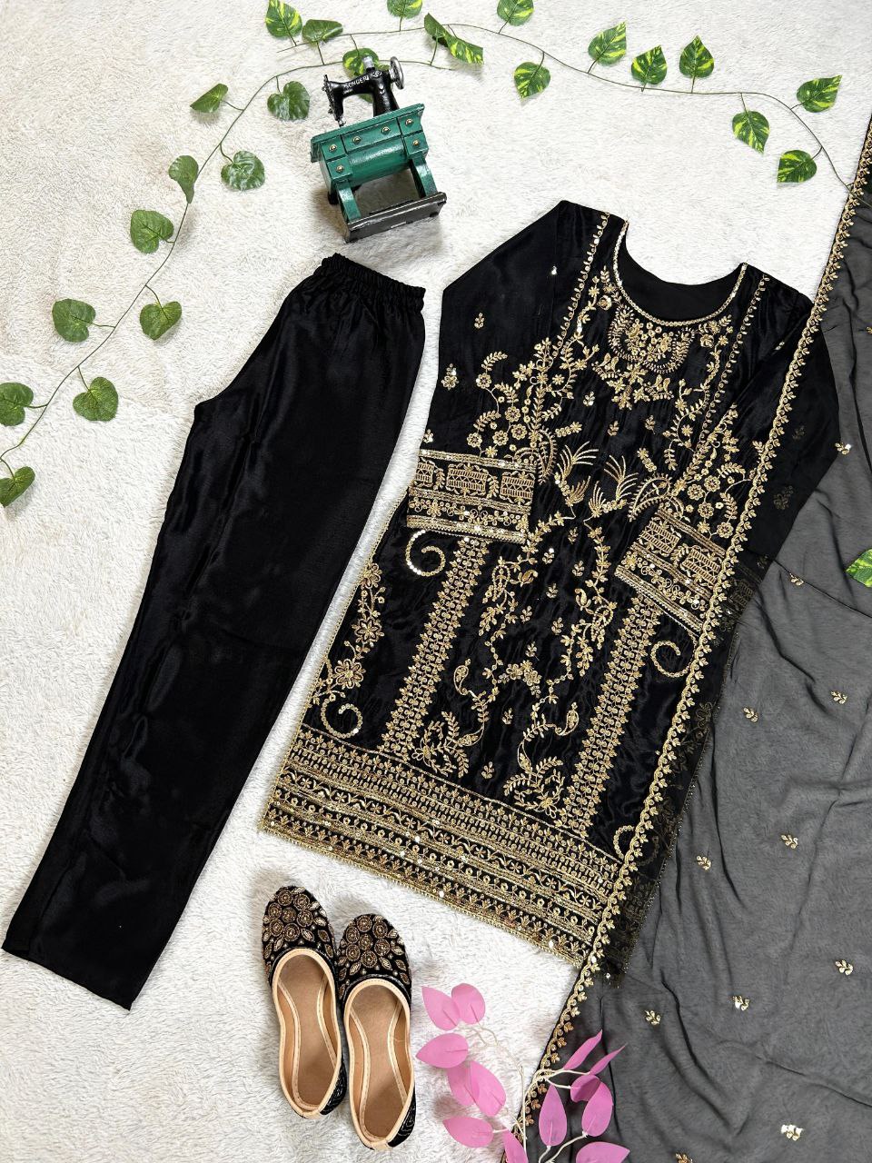Prazu Fashion Black Chinon Silk Embroidered Salwar Suit | Grocsy
