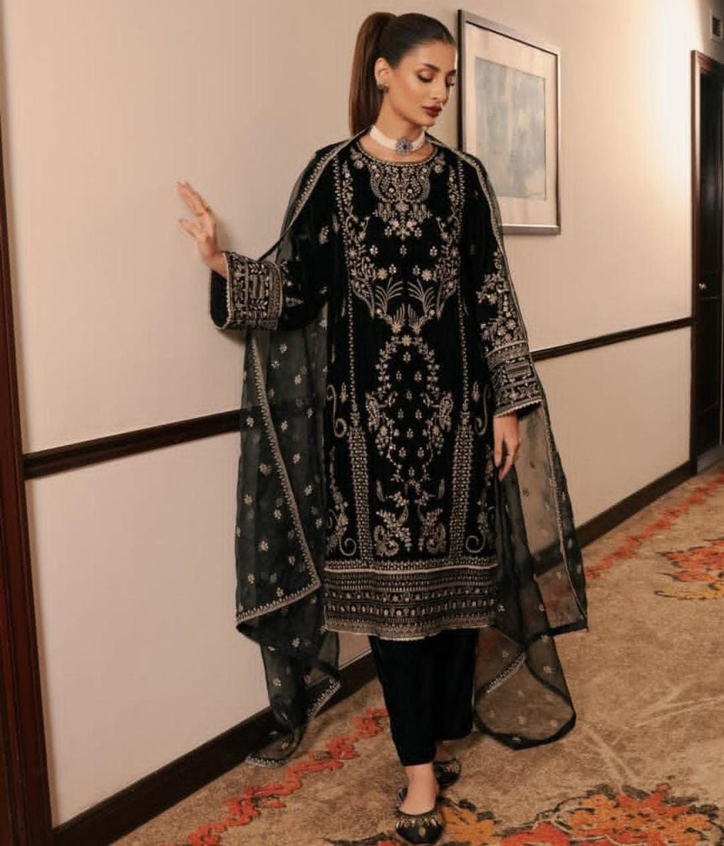 Prazu Fashion Black Chinon Silk Embroidered Salwar Suit | Grocsy