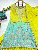 Prazu Fashion Parrot Green Chinon Silk Embroidered Sharara Suit | Grocsy