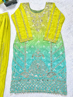 Prazu Fashion Parrot Green Chinon Silk Embroidered Sharara Suit | Grocsy