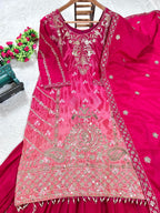 Prazu Fashion Pink Chinon Silk Embroidered Sharara Suit | Grocsy