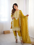 Prazu Fashion Yellow Chinon Silk Embroidered Salwar Suit | Grocsy
