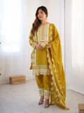 Prazu Fashion Yellow Chinon Silk Embroidered Salwar Suit | Grocsy