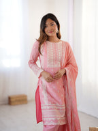 Prazu Fashion Baby Pink Chinon Silk Embroidered Salwar Suit | Grocsy