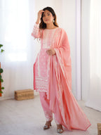 Prazu Fashion Baby Pink Chinon Silk Embroidered Salwar Suit | Grocsy