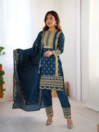 Prazu Fashion Blue Chinon Silk Embroidered Salwar Suit | Grocsy