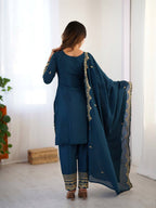 Prazu Fashion Blue Chinon Silk Embroidered Salwar Suit | Grocsy