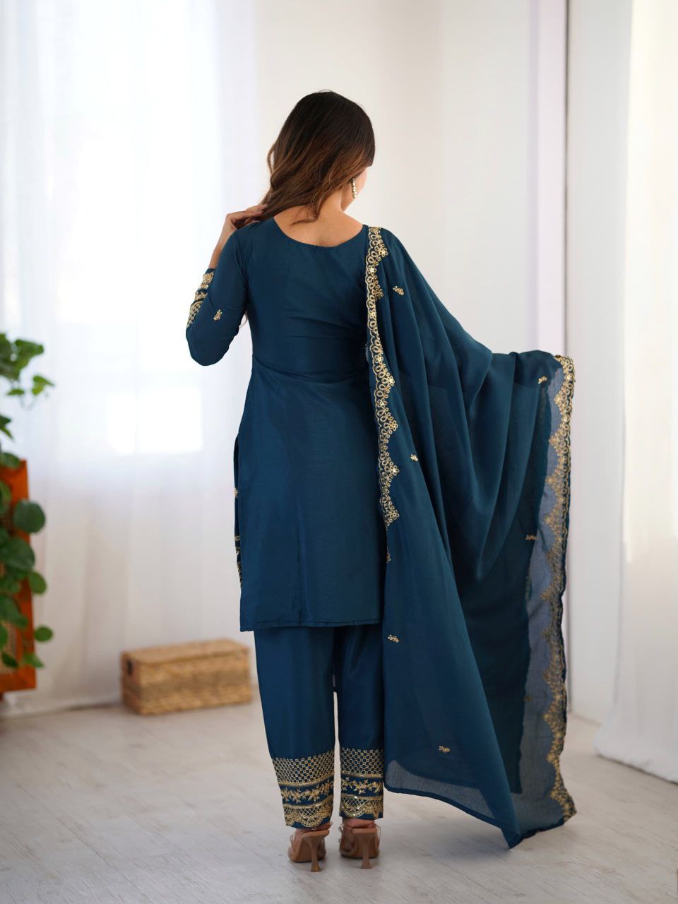Prazu Fashion Blue Chinon Silk Embroidered Salwar Suit | Grocsy