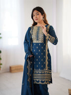 Prazu Fashion Blue Chinon Silk Embroidered Salwar Suit | Grocsy