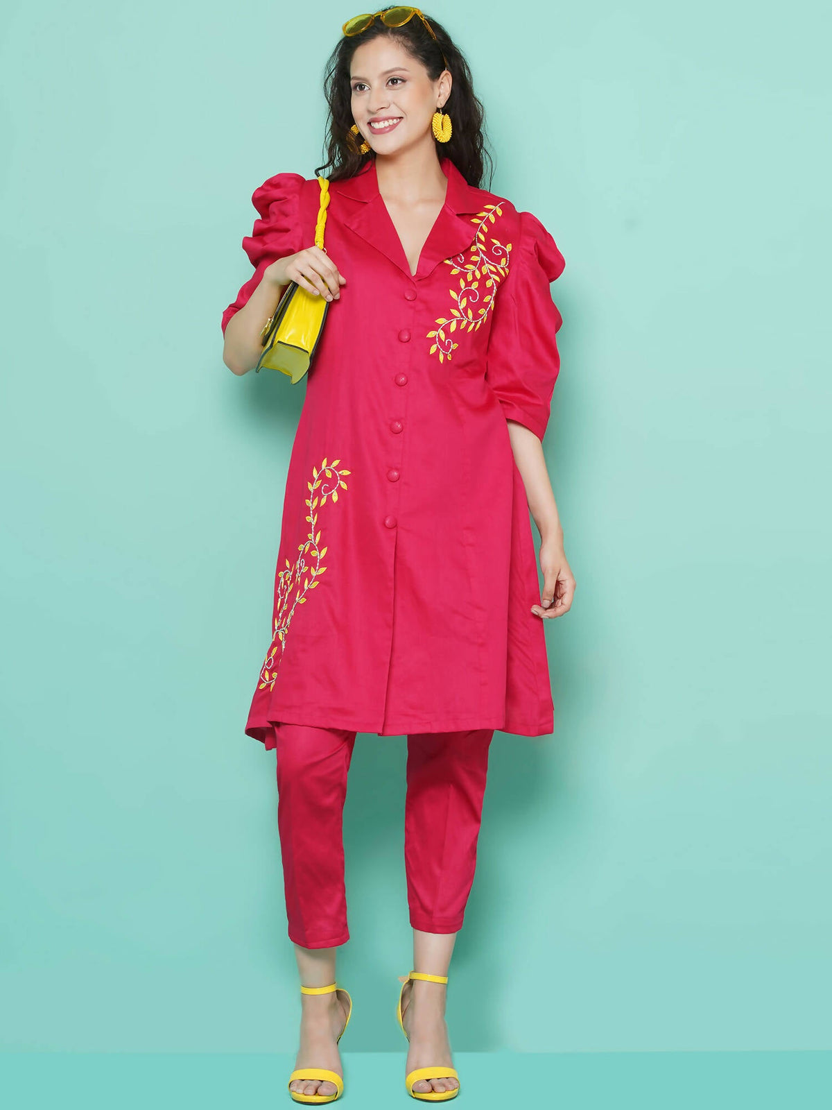 Women Republic Pink Cotton Silk Embroidered and Embellished Coord Set | Grocsy