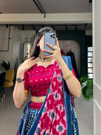 Vastranavya Traditional Printed Tusser Silk Lehenga Choli - Blue | Grocsy