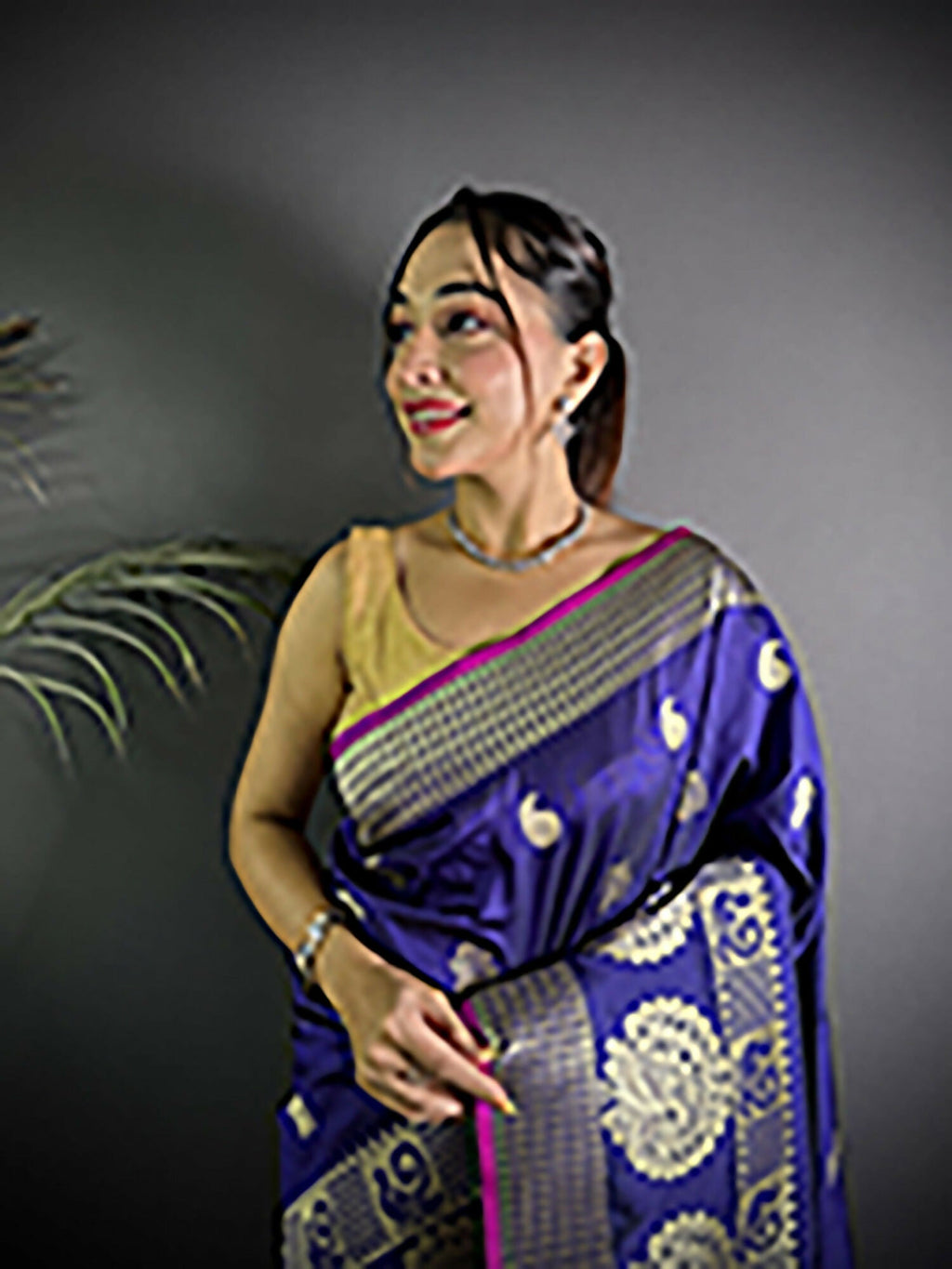 Joban Fashion Purple Banarasi Soft Lichi Silk Paisley Saree | Grocsy