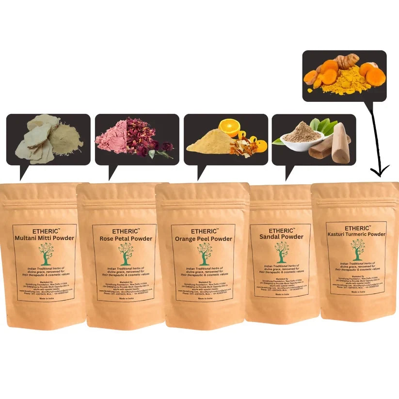 Etheric Face Pack Combo – Sandal, Rose, Orange Peel & Kasturi Turmeric Mask | Grocsy