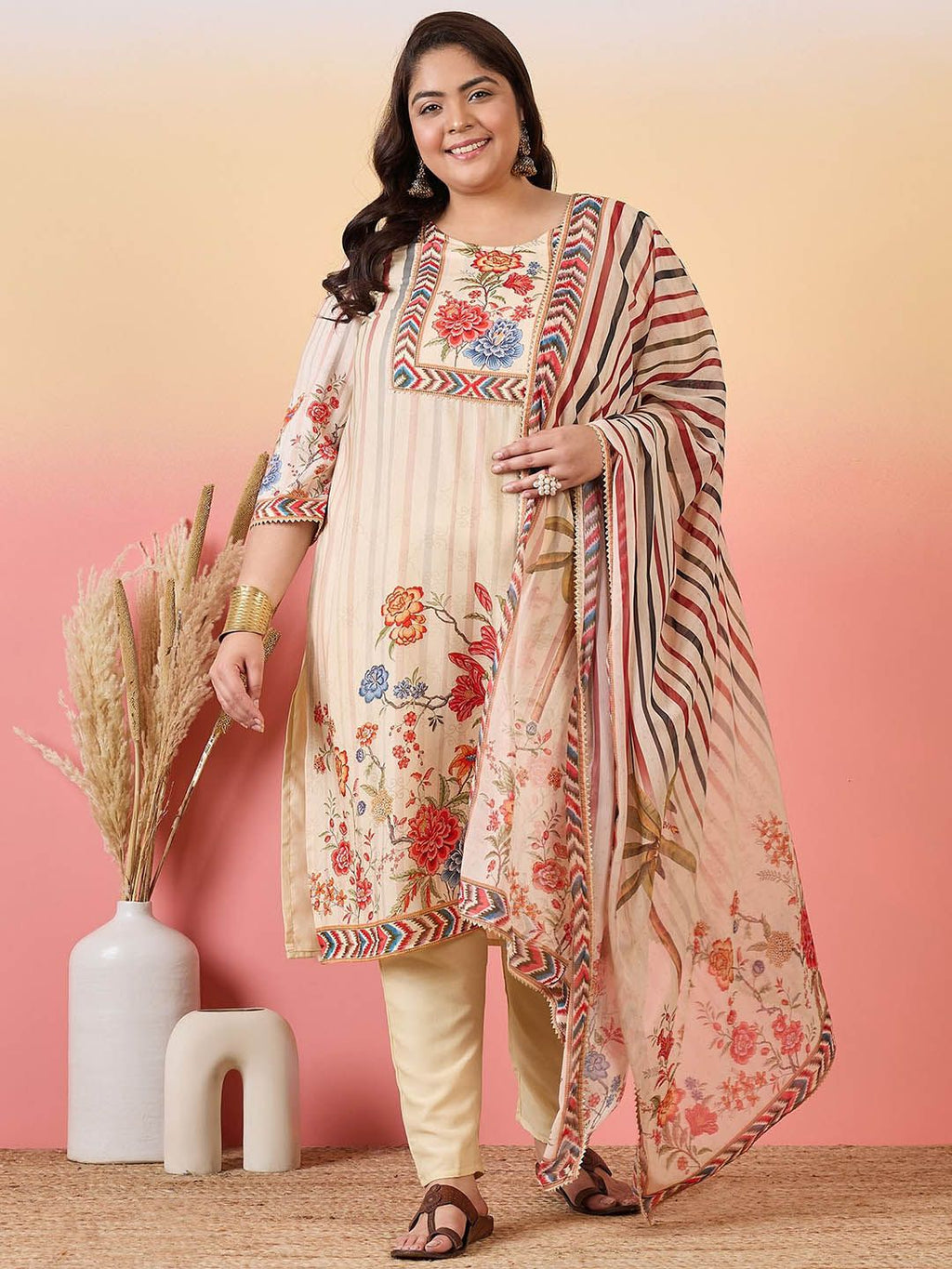 Sztori Women Floral Yoke Design Regular Kurta with Trousers & With Dupatta | Grocsy