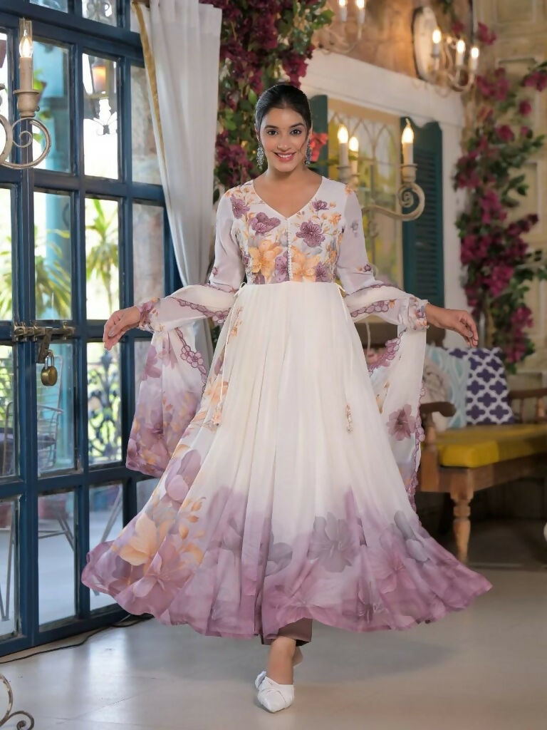 Teeya Creation Multi Color Organza Silk Printed Party Wear Gown | Grocsy